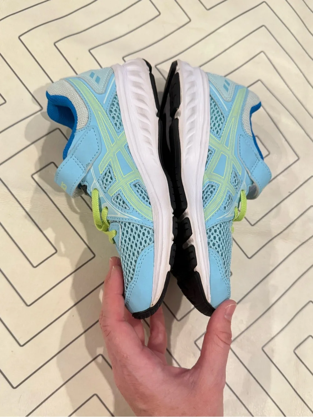 ASICS Kids' Light Blue Mesh Athletic Shoes with Lime Accents